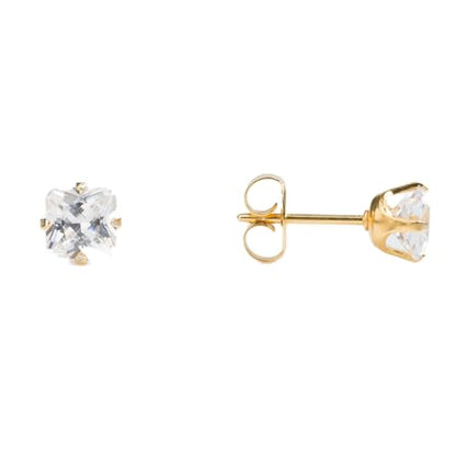 STUDEX Sensitive Princess Cut Cubic Zirconia Stud Earrings | Hypoallergenic and Nickel Safe for Sensitive Ears | High Fashion Earrings for Women and Men - size: 6mm