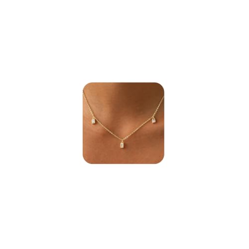 Lariat Gold Necklace for Women Dainty Long Necklaces 14k Gold Plated CZ Y Drop Chain Necklace Trendy Gold Jewelry Gifts - color: 3 Rectangular zircon-gold-233