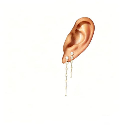 Rhinestone Earrings Dangling for Women Sparkly Silver Dangle Earrings Girls Long Chandelier Earrings Tassel Lightweight Ear Studs Cubic Zirconia (KE001S-W) - color: A-2 pair gold YE01GL