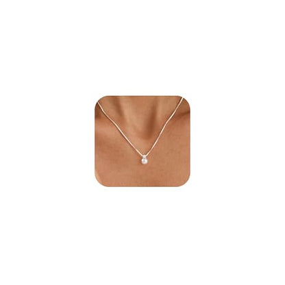 WFYOU Silver Gold Pearl Necklaces for Women 14K Gold Plated Dainty Necklace | Wedding Charm Pendant Necklace, Simple Pearl Necklace Waterproof Non Tarnish, Pearl Jewelry, Mothers Day Bridesmaid Gifts - color: Silver, size: 6mm