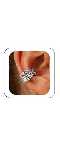 Gothic Stainless Steel Ear Cuffs Non Piercing Cartilage Clip On | Punk Emo Y2k Alt Goth Style,Men Women,Silver Fake Earring,Hypoallergenic Adjustable,Jewelry Gift,Edgy design - color: K8-Silver Leaf Design