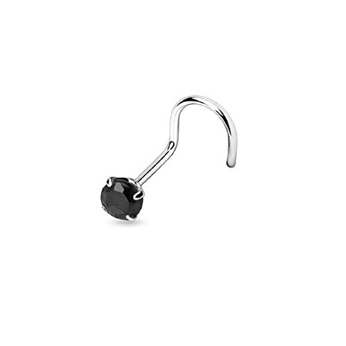 316L Surgical Steel Nose Screw Ring 18G Nose Screw Stud Prong Set 3mm CZ Gems Nostril Piercing Jewelry 1/4 Inch (6mm) - color: Black