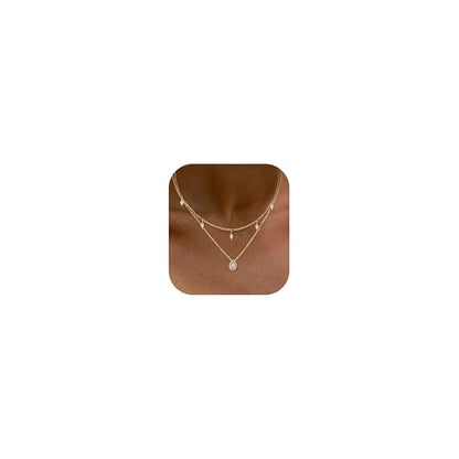 Layered Necklaces For Women,Dainty Gold Plated Necklace Stack Prom Layering Necklaces For Women Trendy Chain Cross Choker Necklace Set Fashion Accessories - color: 2set-cz