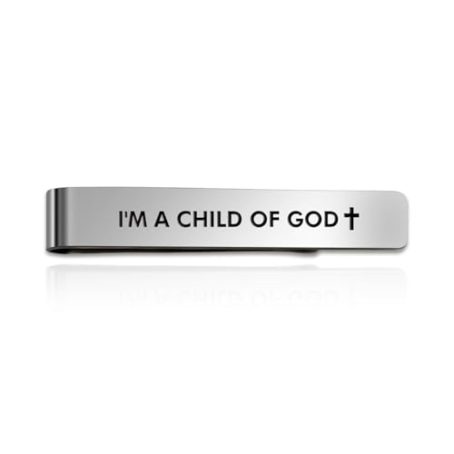 Child of God Religious Christian Gifts for Men Faith Based Stainless Steel Tie Clips Clip Bar Pin Best Pastor Gift Spiritual Gifts Christmas Birthday Presents Valentines Day Gift for Friends Coworkers