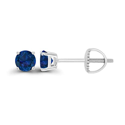 14K Gold Plated 925 Sterling Silver Hypoallergenic 4mm Round Genuine Birthstone Solitaire Screwback Stud Earrings - color: Blue Sapphire Created