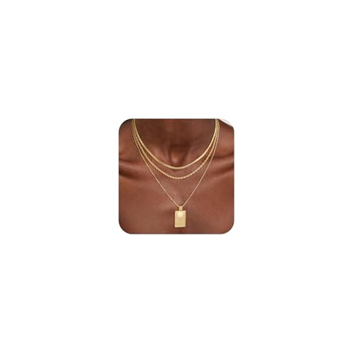 CHESKY Gold Layered Necklaces Set, 14K Gold Plated Paperclip Chain Stack | 3 Pcs Dainty Layering Necklaces, Gold CZ Pendant Necklace Trendy Jewelry Gift for Women Daily Wear - style: Square