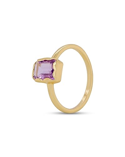 Gold Rings For Women 18k Gold Plated Dainty Non Tarnish Stackable Baguette Gemstone Band Jewelry Gift - color: AMETHYST