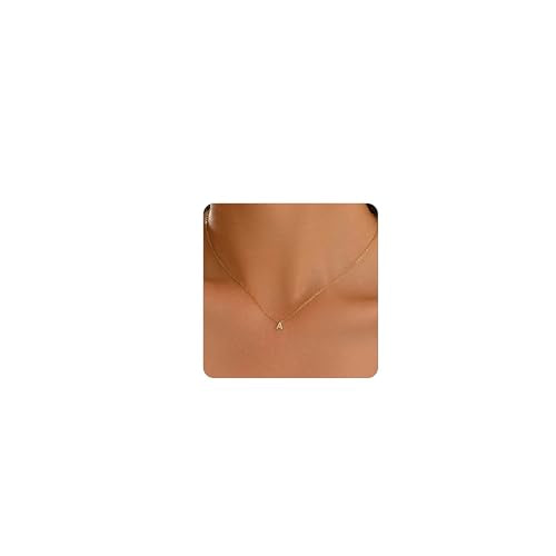 Small Letter Necklace for Women 18K Gold Plated Cubic Zirconia Tiny Initial Necklace Dainty Personalized Name Necklaces - color: A-Gold