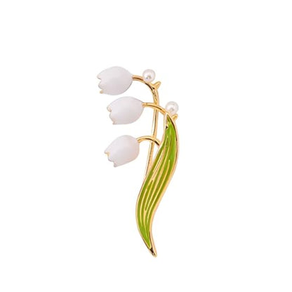 Flower Brooch for Women Rhinestone Pearl Zirconia Flower Lapel Pin Birthday Holiday Gift for Mother Wife Girlfriend - color: 08 Lily of the Valley-1