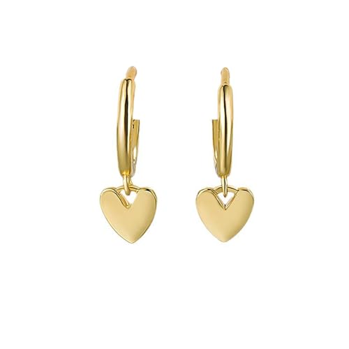 Cute Heart Love Dangle Drop Cartilage Small Huggie Hoop Earrings for Women Dainty Lightweight Sweet Love Heart Earrings 14k Gold Plated Tiny Hoops Earrings - color: Gold