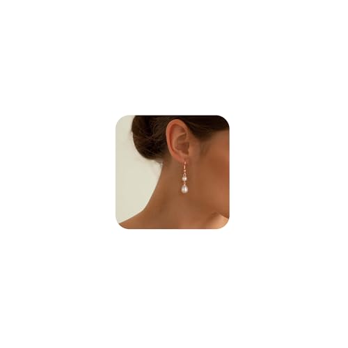 Freekiss Pearl Earrings for Women Trendy: Flat Back Stud Earrings 14K Gold Plated/925 Sterling Silver Freshwater Pearl Dangle Earrings Cute Bow Earrings Wedding Jewelry Birthday Gifts for Women Girls - style: double pearl drop earrings-RG