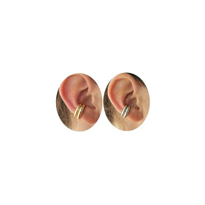 2 Pairs Chunky Ear Cuff Earrings Non Piercing for Women | Gold & Silver Thick Round Lightweight Minimalist Ear Cuffs Fashion Jewelry