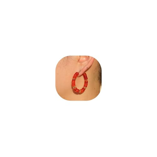 Wellike Beaded Hoop Earrings for Women Natural Stone Pink Gold Huggie Earrings Hypoallergenic Dainty Waterproof Trendy Jewelry - color: Red, size: 40mm