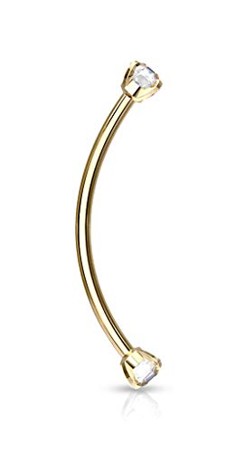 Forbidden Body Jewelry Snake Eyes Piercing Jewelry Tongue, Conch, Belly Button or Eyebrow Rings for Women & Men - 16g Curved Barbell 3mm Clear Crystal Surgical Steel Piercing (1 Pcs - 9/16") - color: Clear (Gold Tone)