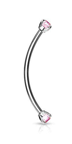 Forbidden Body Jewelry Snake Eyes Piercing Jewelry Tongue, Conch, Belly Button or Eyebrow Rings for Women & Men - 16g Curved Barbell 3mm Clear Crystal Surgical Steel Piercing (1 Pcs - 9/16") - color: Pink