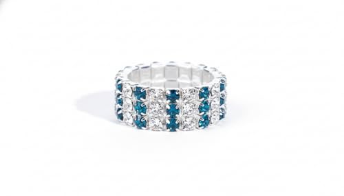 Sparkling Rhinestone Ring Set Trendy Elastic Rhinestone Crystal Stretch Ring Stackable Jewelry for Women Girls - color: 3 Rows Ring-White+Dark Blue