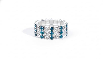 Sparkling Rhinestone Ring Set Trendy Elastic Rhinestone Crystal Stretch Ring Stackable Jewelry for Women Girls - color: 3 Rows Ring-White+Dark Blue