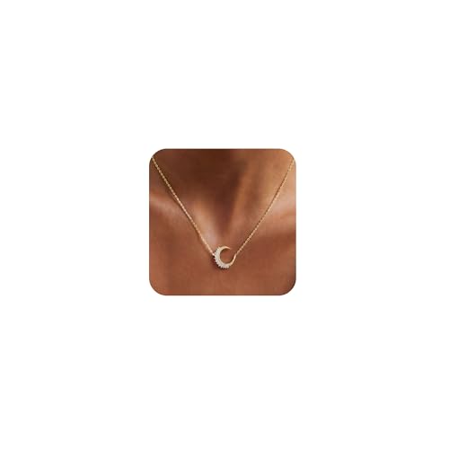 CHESKY Layered Necklaces for Women Trendy, Dainty 14k Gold Plated Pendant Necklace Layering Necklace for Women Non Tarnish Hypoallergenic Sun Gold Necklace Stack Gold Jewelry for Women Gifts - style: Moon-CZ