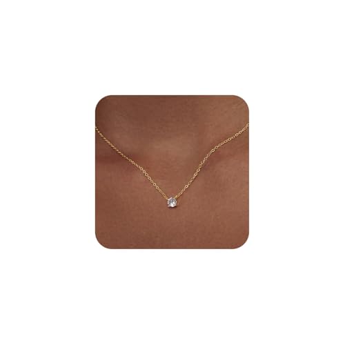 Luxval Diamond Pendant Gold Necklace for Women，Dainty 18k Gold Plated Choker Necklaces Simple Gold Jewelry Gifts for Women - color: Gold-Round CZ