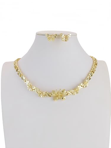 Women's Gold wedding Jewelry Set Tricolor Hugs Kisses Heart necklace set - color: Butterfly heart set