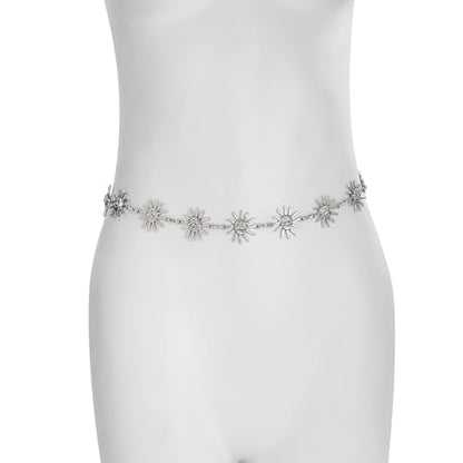Metal Sunflower Waist Chain Belt Bikini Sun Waist Chains Jewelry Summer Beach Waist Belly Chain Adjustable Body Link Belt for Women - color: Silver