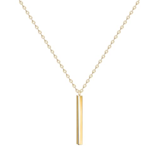 Dainty 18K Gold Plated Horizontal Bar Necklace for Women, Minimalist Tiny Stick Pendant Adjustable Layering Daily Jewelry Gift - color: Vertical