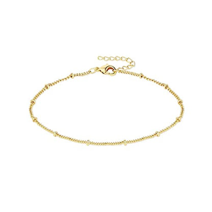 Womens Dainty Gold Chain Bracelet,Simple Layered Chain Bracelets,Beaded Turquoise Bracelet,Charm Crystal Bar,Heart,Karma,Triangle,Pearl Bracelets for Women - color: Satellite-Gold