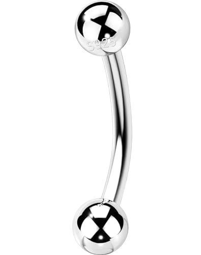 OUFER 925 Sterling Silver Rook Piercing Jewelry, Eyebrow Piercing Jewelry, Vertical Labret Lip Jewelry, 16G Curved Barbells, Eyebrow Rings, Daith Rook Earrings for Women Men-8mm