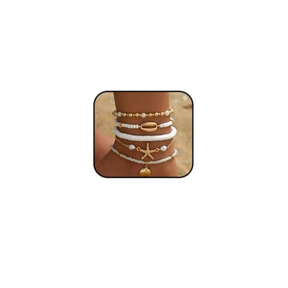 3PCS Boho Anklets for Women Summer Beach Women's Ankle Bracelets Beaded Anklet Bracelet Waterproof Beach Anklets Shell Starfish Anklet Foot Chain Jewelry for Women - color: 5PCS/styleA
