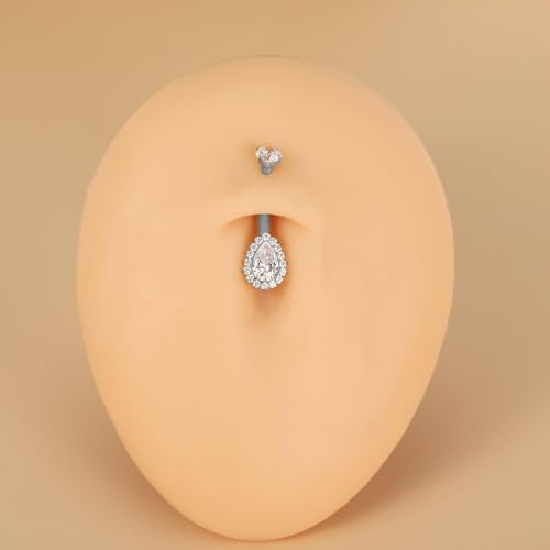 Gold Belly Button Ring, Titanium Dangle Floating Navel Piercing Jewelry - color: Silver-Water-10mm