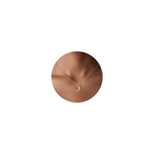 Valloey Rover Gold Necklaces for Women | Dainty 14K Gold/Sterling Silver Plated Cubic Zirconia Star Moon Pendant Necklaces Twist Rope Chain Simple Jewelry for Women - style: Gold-CMoon