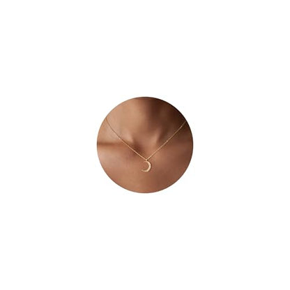 Valloey Rover Gold Necklaces for Women | Dainty 14K Gold/Sterling Silver Plated Cubic Zirconia Star Moon Pendant Necklaces Twist Rope Chain Simple Jewelry for Women - style: Gold-CMoon