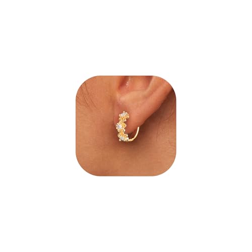 LLWOM Gold Huggie Earrings for Women-14k Gold/Silver/Rose/Black Plated Heart Hoop Earrings Hypoallergenic Lightweight Hoops Gifts - style: Flowers