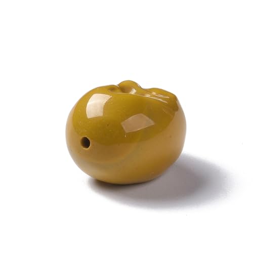 Elecrelive 5Pcs Gemstone Carved Skull Beads Yellow Mookaite Stone Skeleton Head Beads for Halloween Necklace Bracelets Earrings Jewelry Making - color: Yellowish-Brown
