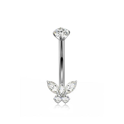 XUU Titanium Belly Button Rings 14G, Implant-Grade Navel Piercing, Luxury CZ Shape with Flower Butterfly, Hypoallergenic Curved Barbell Jewelry for Women, Gold or Silver - style: Butterfly-Silver