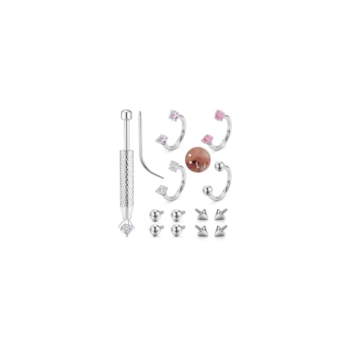316L Stainless Steel Horseshoe Nose Rings for Women 16/18/20G Septum Rings | Septum Nose Piercing with Replacement Tops and Piercing Tool for Helix Tragus Cartilage Lip Jewelry 14K Gold Plated/Silver - color: Steel 1-16G