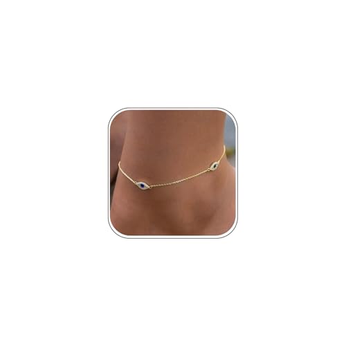 Bheop Ankle Bracelets for Women 14K Gold Silver Plated Waterproof Anklets | Evil Eye Pearl Heart Conch Shell Charm, Boho Adjustable Foot Chain, Dainty Summer Beach Jewelry Gifts, Non Tarnish - color: GD-Three Evil Eye