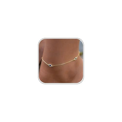 Bheop Ankle Bracelets for Women 14K Gold Silver Plated Waterproof Anklets | Evil Eye Pearl Heart Conch Shell Charm, Boho Adjustable Foot Chain, Dainty Summer Beach Jewelry Gifts, Non Tarnish - color: GD-Three Evil Eye