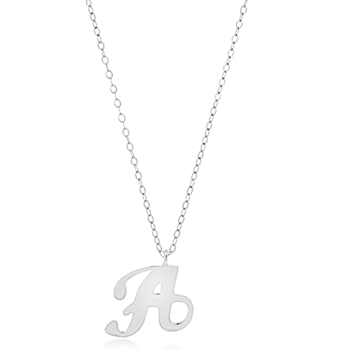 MAX + STONE 10k Solid White or Yellow Gold Dainty Script Initial Extendable Necklace, 16+2 inches - style: 10k White Gold / Letter A