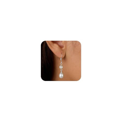 Chunky Hoop Huggie Dangle Tassel Pearl Bow Heart Charm Stud Cilp-on Earrings for Women, 14K Gold plated/Sterling Silver Plated CZ Large Jewelry Vintage Dainty Trendy Gift Daily Prom Party - style: Pearl Dangle-SL