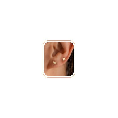 Flat Back Earrings for Women Cartilage Helix | Comfortable Dainty Cute Dragon Bee Bird Phoenix Dragonfly Cute Animal Leaf Spiral Rhombus Design Flatback Stud Earrings - color: Gold Hummingbird