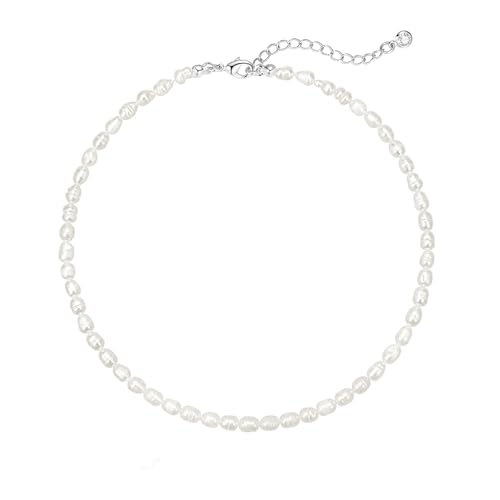 Zeffy Pearl Necklace 4MM/6MM/8MM Dainty Round Imitation Pearl Choker Necklace Wedding Pearl Necklace Delicate Jewelry for Women Simple Bridesmaid Jewelry Gifts - style: 4mm Silver Freshwater Pearl Choker(14"+2")