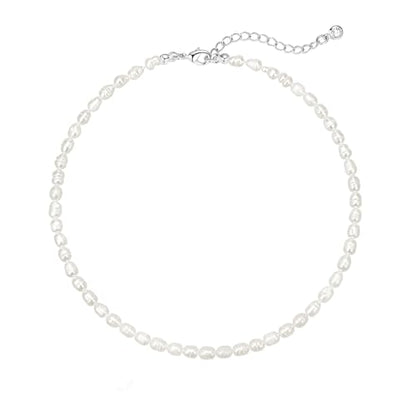 Zeffy Pearl Necklace 4MM/6MM/8MM Dainty Round Imitation Pearl Choker Necklace Wedding Pearl Necklace Delicate Jewelry for Women Simple Bridesmaid Jewelry Gifts - style: 4mm Silver Freshwater Pearl Choker(14"+2")