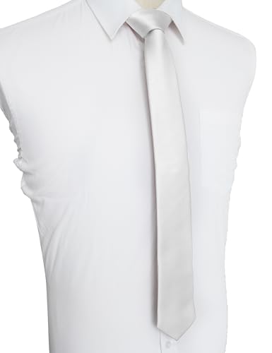 JEMYGINS 2.4" Solid Color Skinny Tie and Pocket Square with Tie Clip Sets for Men (6cm) - color: White2