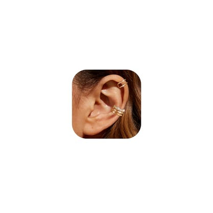 Ear Cuff Earrings for Women Non Piercing Helix Cartilage Clip on Ear Cuffs 14K Gold Plated & Sterling Silver Stainless Steel Hypoallergenic Huggie Hoop Fake Earring Set Jewelry Gift - color: A3-Stylish Cuff Set