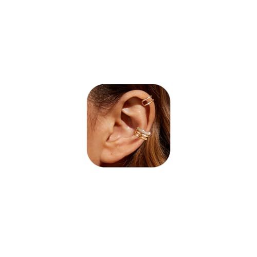 Ear Cuff Earrings for Women Non Piercing Helix Cartilage Clip on Ear Cuffs 14K Gold Plated & Sterling Silver Stainless Steel Hypoallergenic Huggie Hoop Fake Earring Set Jewelry Gift - color: A3-Stylish Cuff Set
