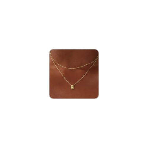 Thaivor Initial Necklaces for Women 14K Gold Plated Bubble Letter Necklace Layered Dainty Cute Choker Pendant Stack Jewelry Fashion Accessories Teen Trendy Gift - color: Gold, style: A-1