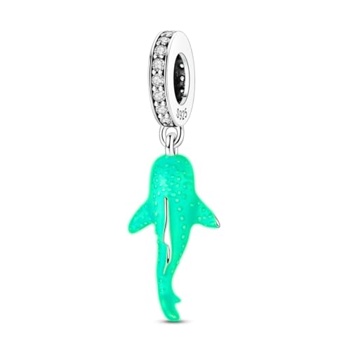 Hapour 925 Sterling Silver Charms for Bracelet Necklace Dangle Pendant Bead | Whale Shark Charm, Glow in the Dark, Matryoshka Russian Doll Baking European Jewelry Charm, 14k Gold Plated - style: Blue Glowing Whale Shark