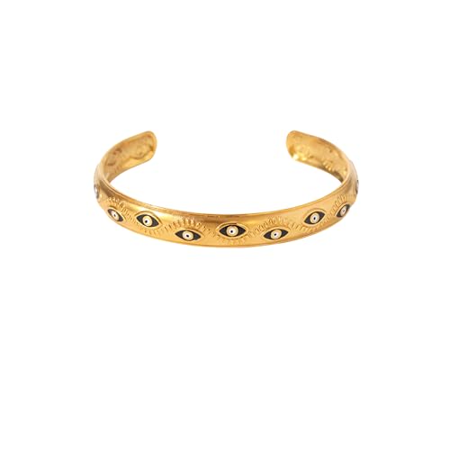 Evil Eye Cuff Bracelet for Women - 18K Gold Plated Enamel Adjustable Open Eye Bangle - Protection Jewelry - Boho Waterproof Anti-tarnish Bracelet Gift