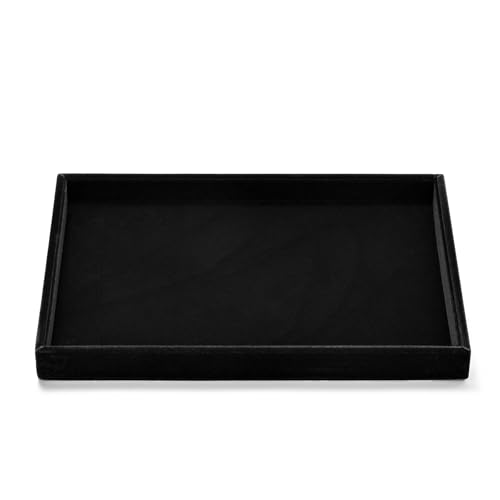 Black Velvet Flat Jewelry Display Organizer Catchall Tray | Scratch-resistant soft, stackable multi-use for jewelry storage, home sundry arrangement and retail store counter display - size: 1 Grid
